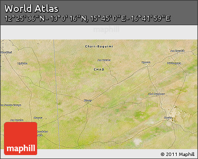 Satellite 3D Map of the Area around 12° 42' 56" N, 16° 13' 30" E