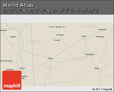 Shaded Relief 3D Map of the Area around 12° 42' 56" N, 16° 13' 30" E
