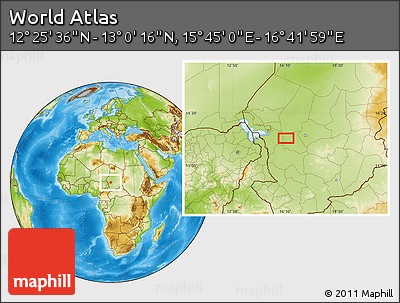 Physical Location Map of the Area around 12° 42' 56" N, 16° 13' 30" E