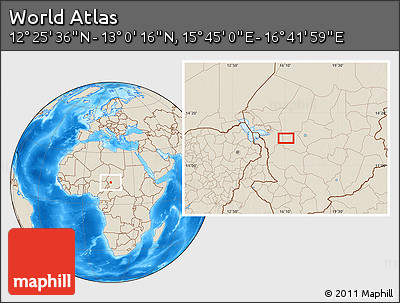 Shaded Relief Location Map of the Area around 12° 42' 56" N, 16° 13' 30" E