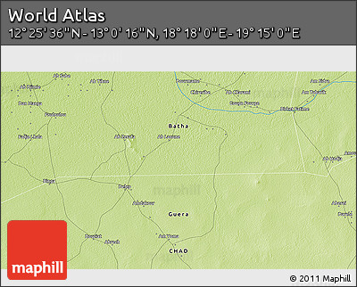 Physical 3D Map of the Area around 12° 42' 56" N, 18° 46' 29" E