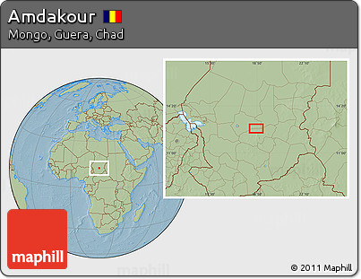Savanna Style Location Map of Amdakour, hill shading