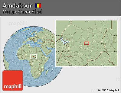 Savanna Style Location Map of Amdakour, hill shading