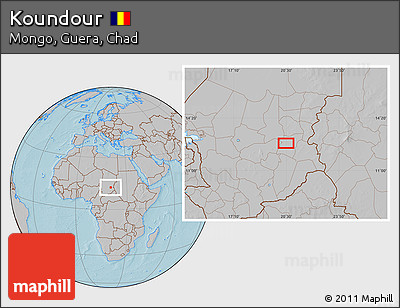 Gray Location Map of Koundour, hill shading