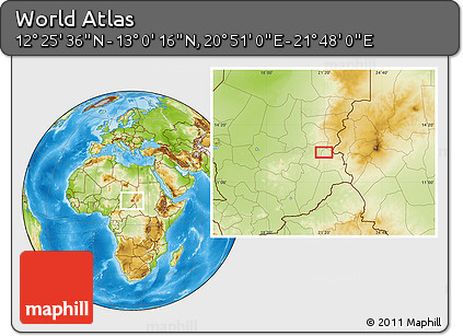 Physical Location Map of the Area around 12° 42' 56" N, 21° 19' 30" E