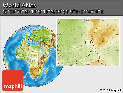 Physical Location Map of the Area around 12° 42' 56" N, 21° 19' 30" E