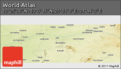 Physical Panoramic Map of the Area around 12° 42' 56" N, 21° 19' 30" E