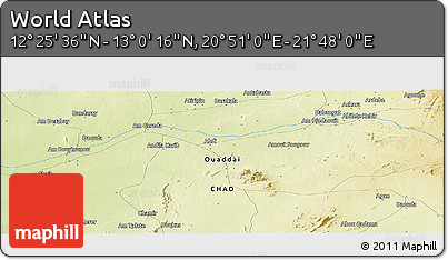 Physical Panoramic Map of the Area around 12° 42' 56" N, 21° 19' 30" E