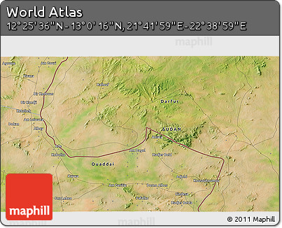 Satellite 3D Map of the Area around 12° 42' 56" N, 22° 10' 29" E
