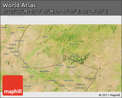 Satellite 3D Map of the Area around 12° 42' 56" N, 22° 10' 29" E