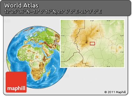 Physical Location Map of the Area around 12° 42' 56" N, 25° 34' 30" E