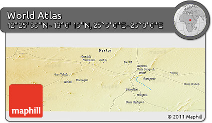 Physical Panoramic Map of the Area around 12° 42' 56" N, 25° 34' 30" E