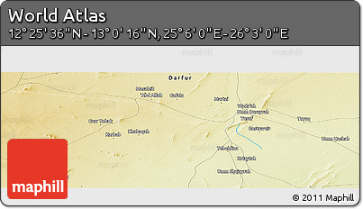 Physical Panoramic Map of the Area around 12° 42' 56" N, 25° 34' 30" E