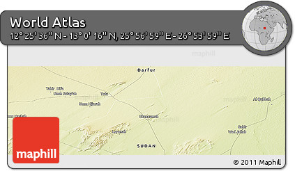 Physical Panoramic Map of the Area around 12° 42' 56" N, 26° 25' 29" E