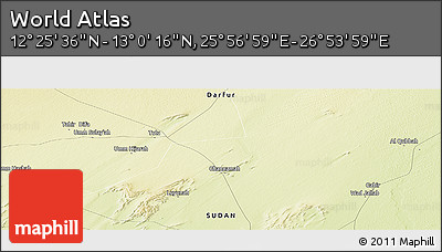 Physical Panoramic Map of the Area around 12° 42' 56" N, 26° 25' 29" E