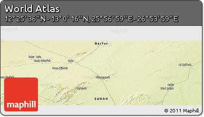 Physical Panoramic Map of the Area around 12° 42' 56" N, 26° 25' 29" E