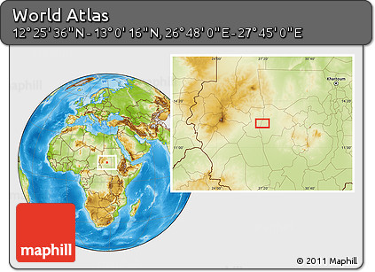 Physical Location Map of the Area around 12° 42' 56" N, 27° 16' 29" E