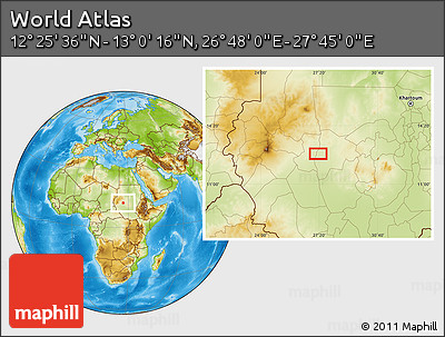 Physical Location Map of the Area around 12° 42' 56" N, 27° 16' 29" E