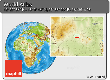Physical Location Map of the Area around 12° 42' 56" N, 28° 7' 30" E