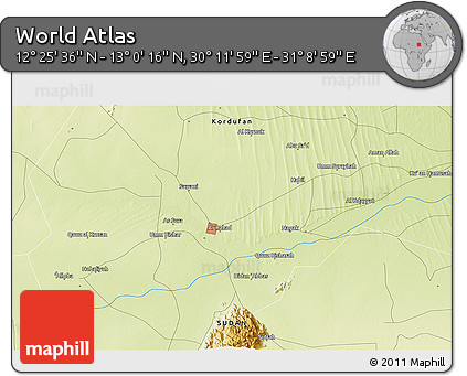 Physical 3D Map of the Area around 12° 42' 56" N, 30° 40' 29" E