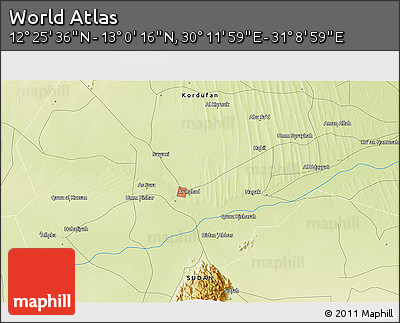 Physical 3D Map of the Area around 12° 42' 56" N, 30° 40' 29" E