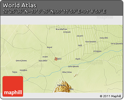 Physical 3D Map of the Area around 12° 42' 56" N, 30° 40' 29" E