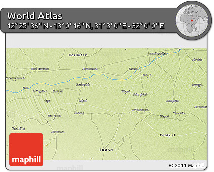 Physical 3D Map of the Area around 12° 42' 56" N, 31° 31' 29" E