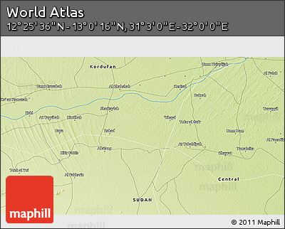 Physical 3D Map of the Area around 12° 42' 56" N, 31° 31' 29" E