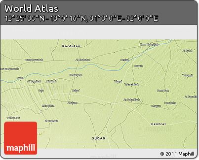 Physical 3D Map of the Area around 12° 42' 56" N, 31° 31' 29" E