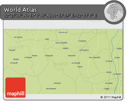 Physical 3D Map of the Area around 12° 42' 56" N, 32° 22' 30" E