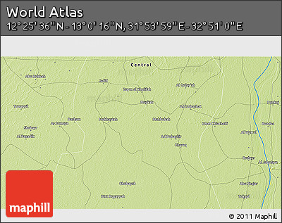Physical 3D Map of the Area around 12° 42' 56" N, 32° 22' 30" E