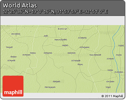 Physical 3D Map of the Area around 12° 42' 56" N, 32° 22' 30" E