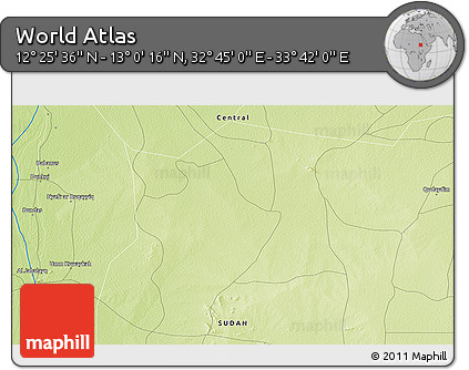 Physical 3D Map of the Area around 12° 42' 56" N, 33° 13' 30" E