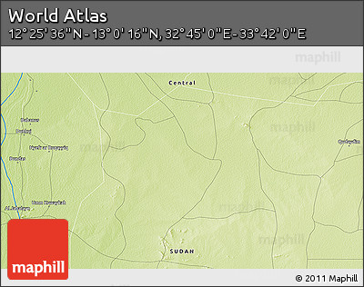 Physical 3D Map of the Area around 12° 42' 56" N, 33° 13' 30" E