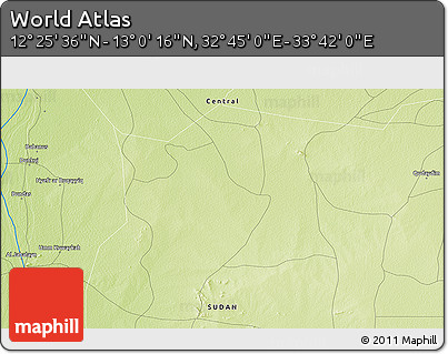 Physical 3D Map of the Area around 12° 42' 56" N, 33° 13' 30" E