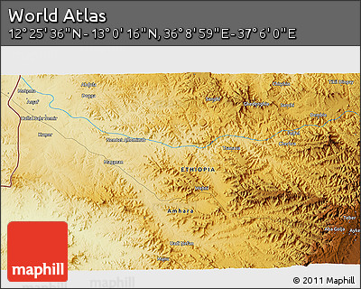 Physical 3D Map of the Area around 12° 42' 56" N, 36° 37' 30" E