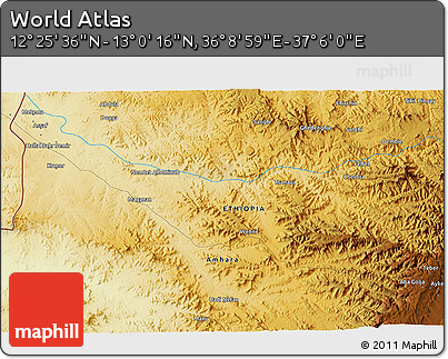Physical 3D Map of the Area around 12° 42' 56" N, 36° 37' 30" E