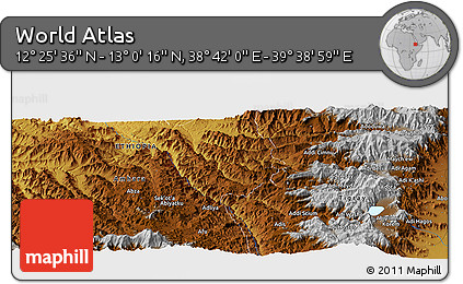 Physical Panoramic Map of the Area around 12° 42' 56" N, 39° 10' 29" E