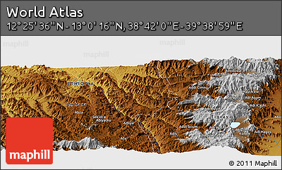 Physical Panoramic Map of the Area around 12° 42' 56" N, 39° 10' 29" E