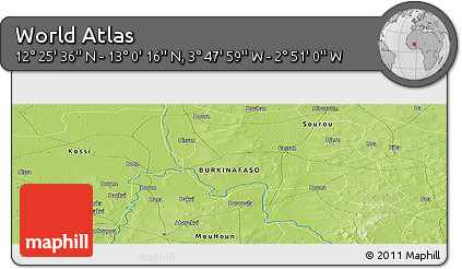 Physical Panoramic Map of the Area around 12° 42' 56" N, 3° 19' 30" W