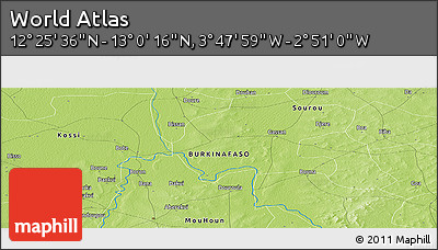 Physical Panoramic Map of the Area around 12° 42' 56" N, 3° 19' 30" W