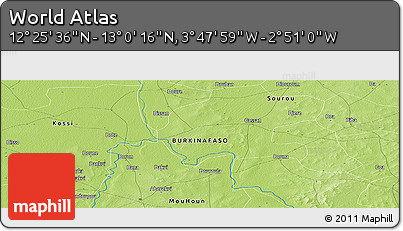 Physical Panoramic Map of the Area around 12° 42' 56" N, 3° 19' 30" W