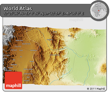 Physical 3D Map of the Area around 12° 42' 56" N, 40° 1' 29" E