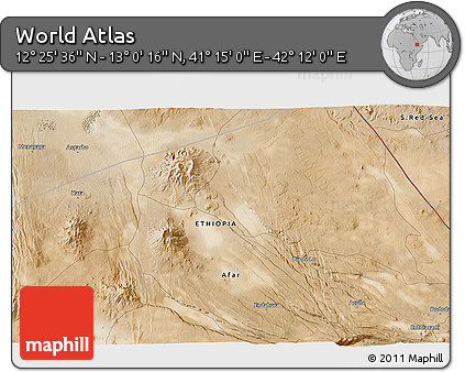 Satellite 3D Map of the Area around 12° 42' 56" N, 41° 43' 30" E