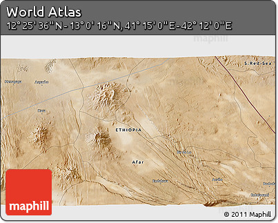 Satellite 3D Map of the Area around 12° 42' 56" N, 41° 43' 30" E
