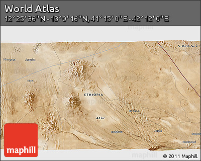 Satellite 3D Map of the Area around 12° 42' 56" N, 41° 43' 30" E