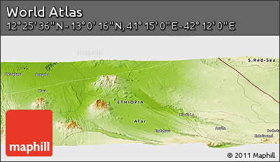 Physical Panoramic Map of the Area around 12° 42' 56" N, 41° 43' 30" E