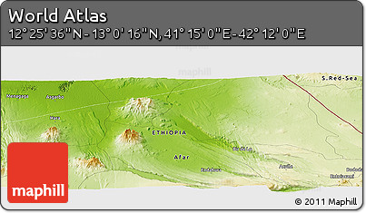 Physical Panoramic Map of the Area around 12° 42' 56" N, 41° 43' 30" E