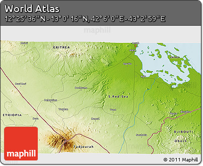 Physical 3D Map of the Area around 12° 42' 56" N, 42° 34' 30" E
