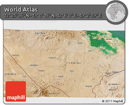 Satellite 3D Map of the Area around 12° 42' 56" N, 42° 34' 30" E